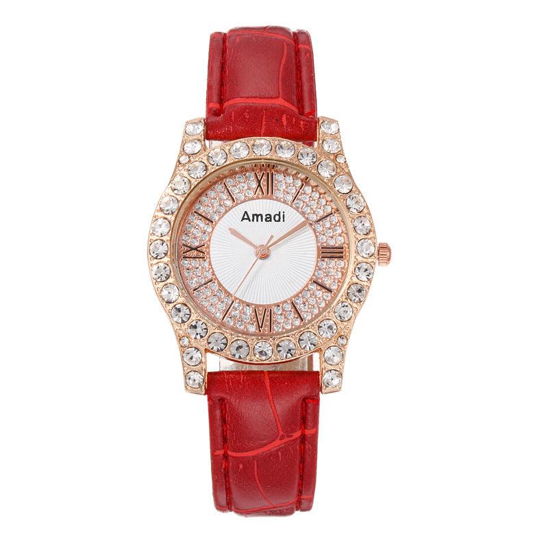 Women's Diamond-embedded Roman Face Simple Fashion All-match Quartz Watch Gift Box - Nioor