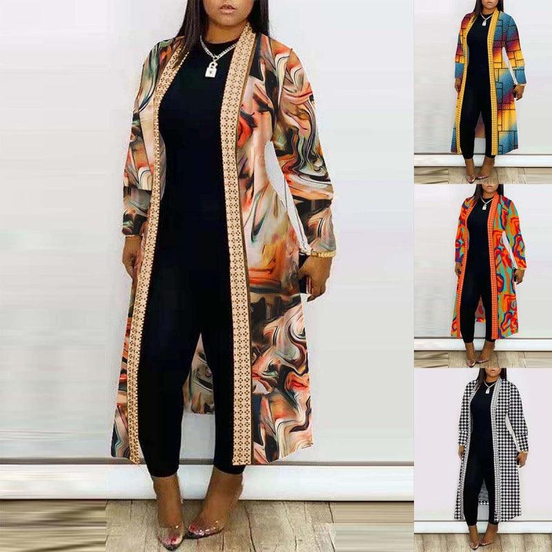 Long Sleeve Printed Cardigan Women's Shawl - Nioor