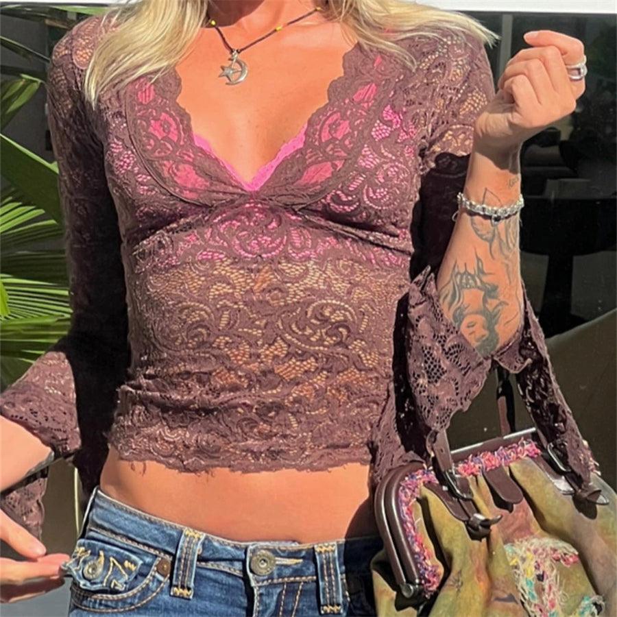 Fairy Vintage Lace Floral Crop Tops - Nioor