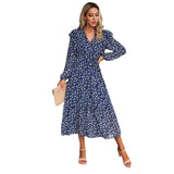 Fashion Casual Floral V-neck Long-sleeve Dress Women - Nioor