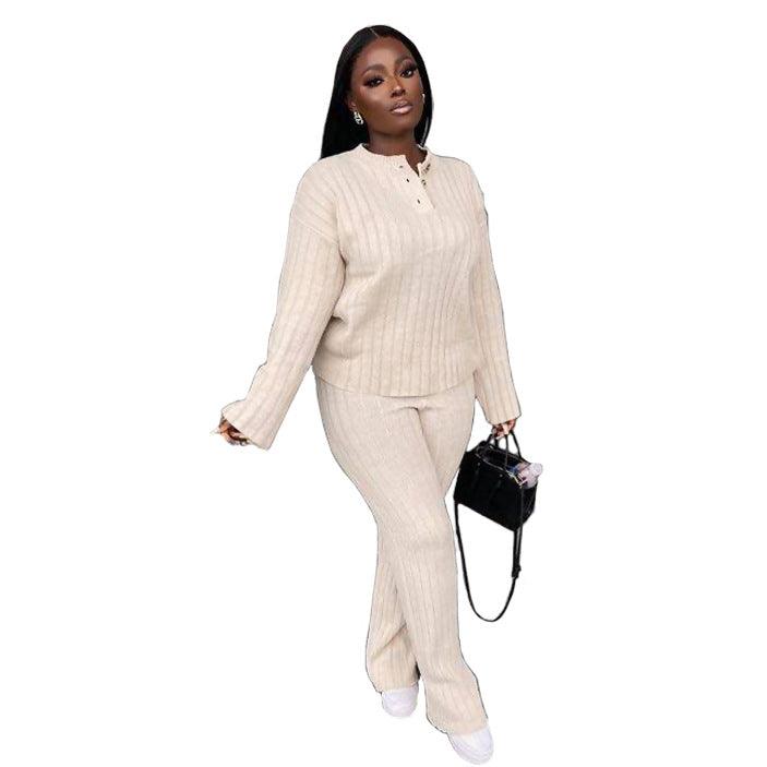 Fashion Casual Knitting Suit Long Sleeve Two-piece Sweater - Nioor