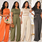 Fashion Casual Wide Leg Two-piece Set - Nioor