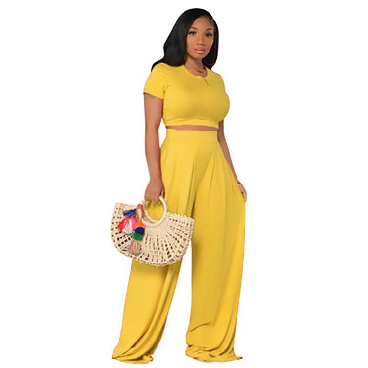 Fashion Casual Wide Leg Two-piece Set - Nioor