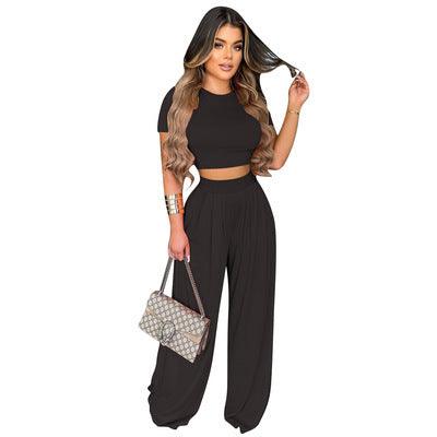 Fashion Casual Wide Leg Two-piece Set - Nioor