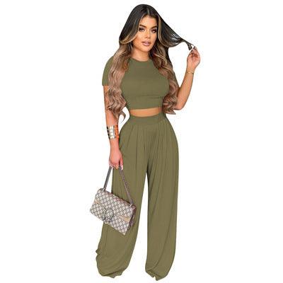 Fashion Casual Wide Leg Two-piece Set - Nioor