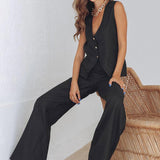 Fashion Casual Women's Cotton And Linen Trousers Suit Two-piece Set - Nioor