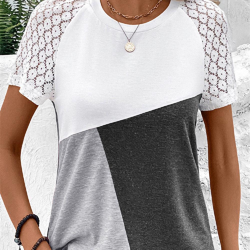 Fashion Lace Stitching T-shirt Women - Nioor