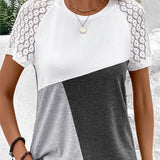 Fashion Lace Stitching T-shirt Women - Nioor