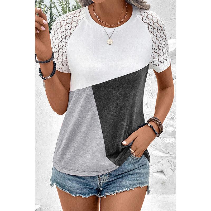 Fashion Lace Stitching T-shirt Women - Nioor