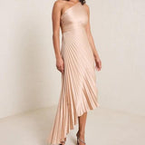 Fashion One-shoulder Sun Pleated Satin Dress - Nioor