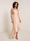 Fashion One-shoulder Sun Pleated Satin Dress - Nioor