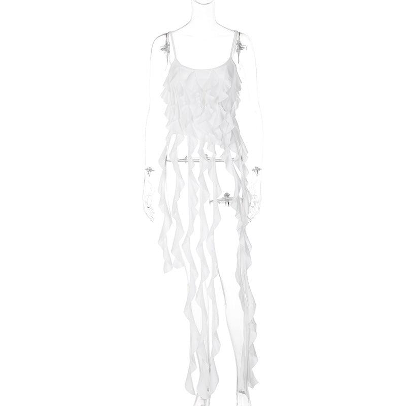 Fashion Personality Ruffled Tassel Suspender Vest - Nioor