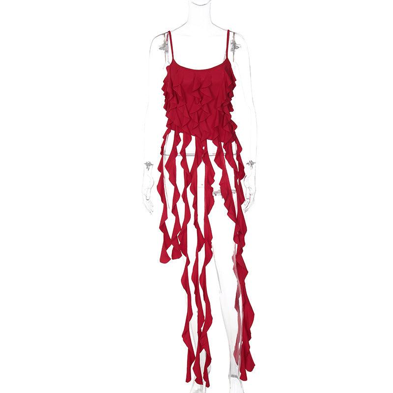 Fashion Personality Ruffled Tassel Suspender Vest - Nioor