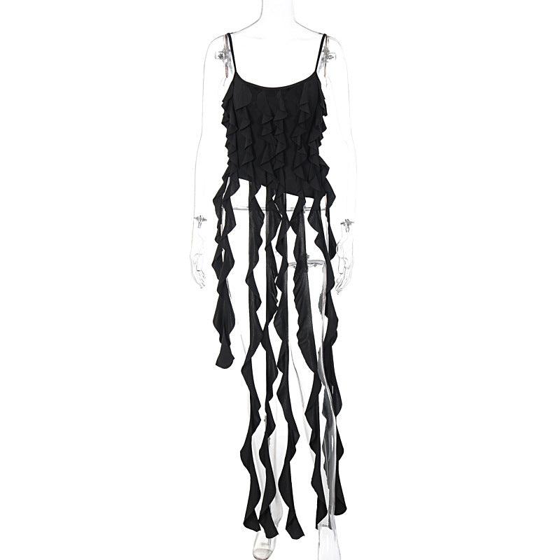 Fashion Personality Ruffled Tassel Suspender Vest - Nioor