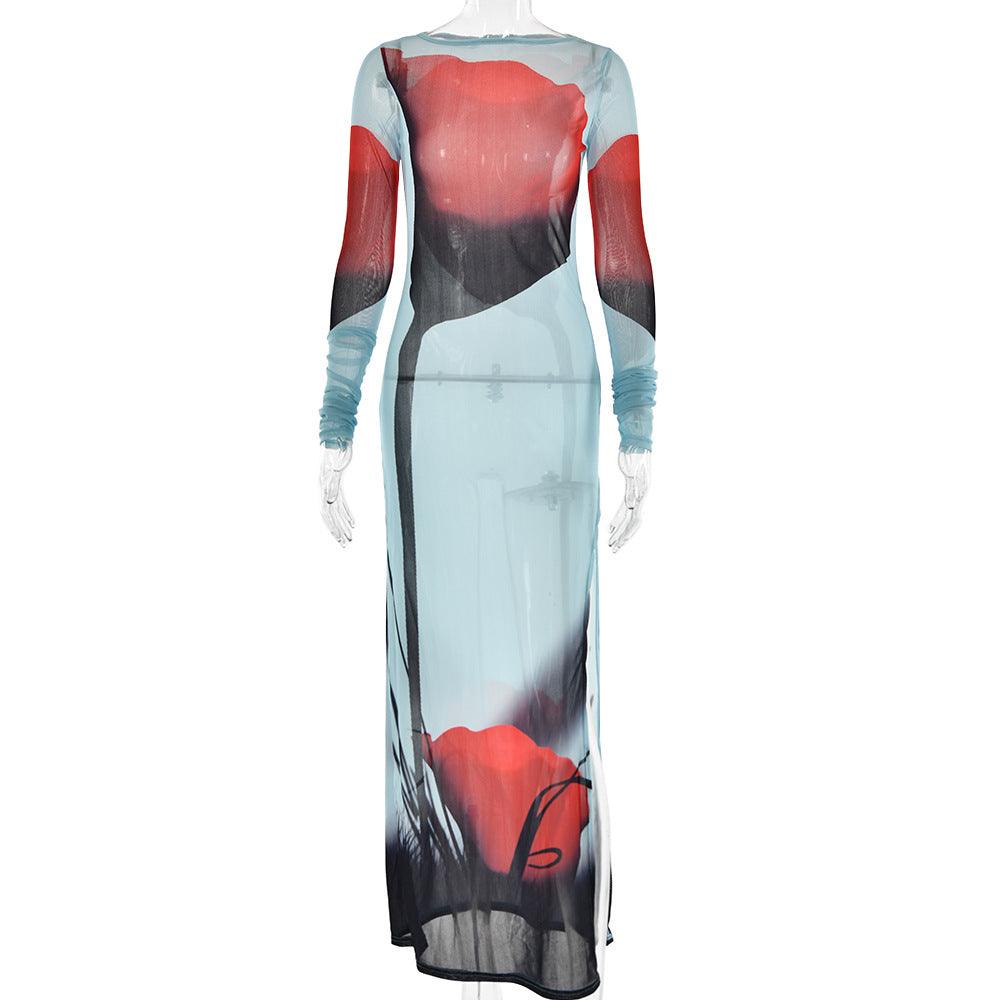 Fashion Print Round Neck Dress - Nioor