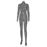 Fashion Printing Slim Back Zipper Turtleneck Long Sleeve Jumpsuit Wholesale - Nioor