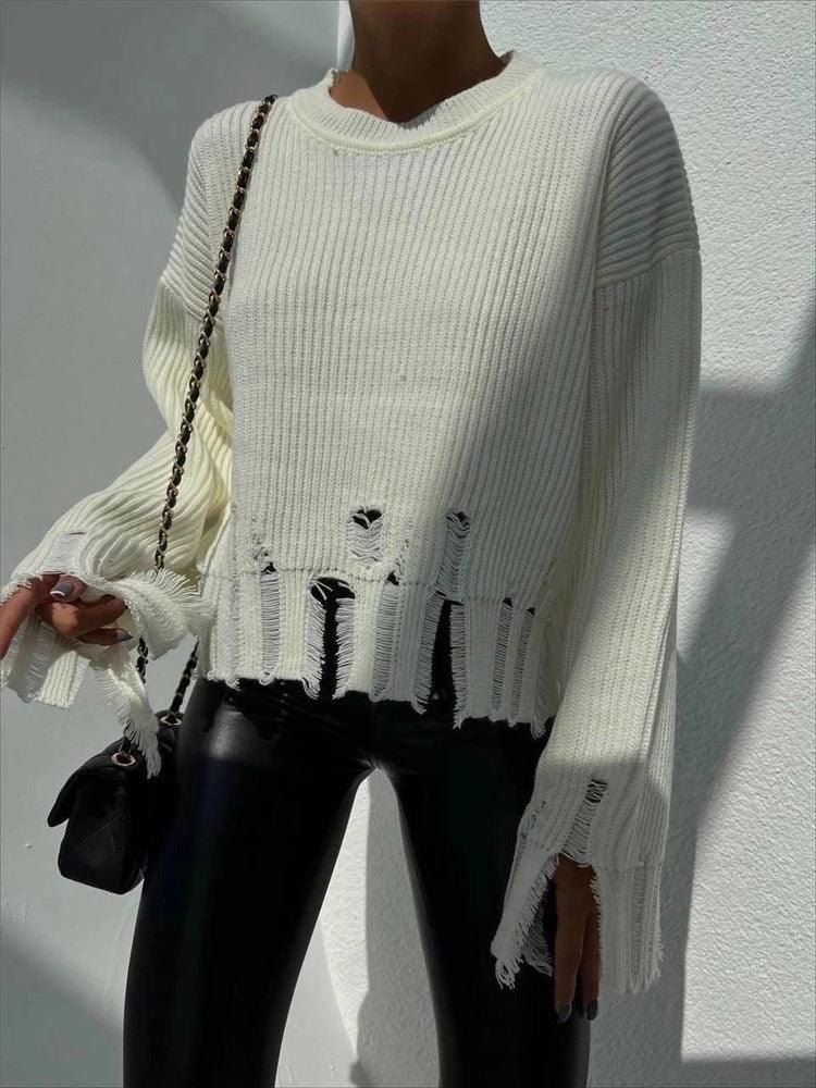 Fashion Ripped Casual Knitted Sweater Personality - Nioor