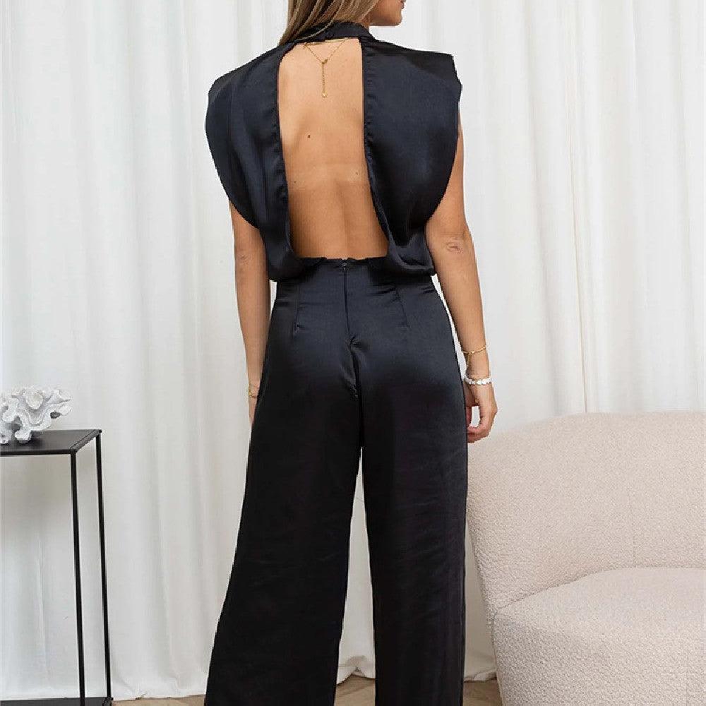 Fashion Satin Top Wide Leg Pants Suit - Nioor