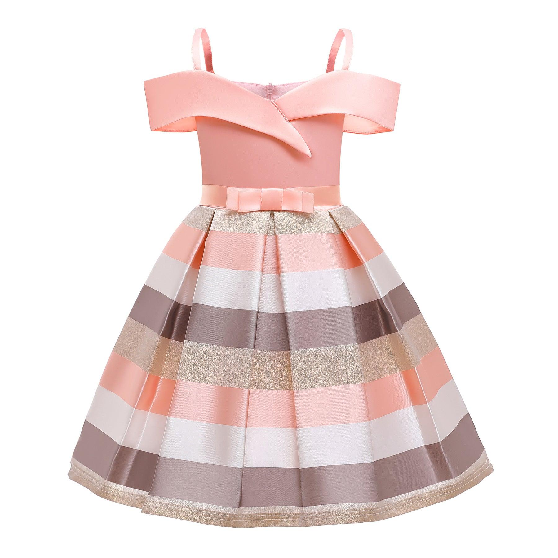 Fashion Sling Dress Children's Strapless Striped Birthday Dress - Nioor