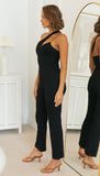 Fashion Solid Color Sloping Shoulder Slim Jumpsuit - Nioor