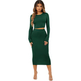 Fashion Solid Color Tight Two Piece Set - Nioor