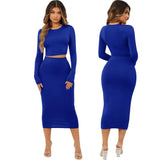 Fashion Solid Color Tight Two Piece Set - Nioor