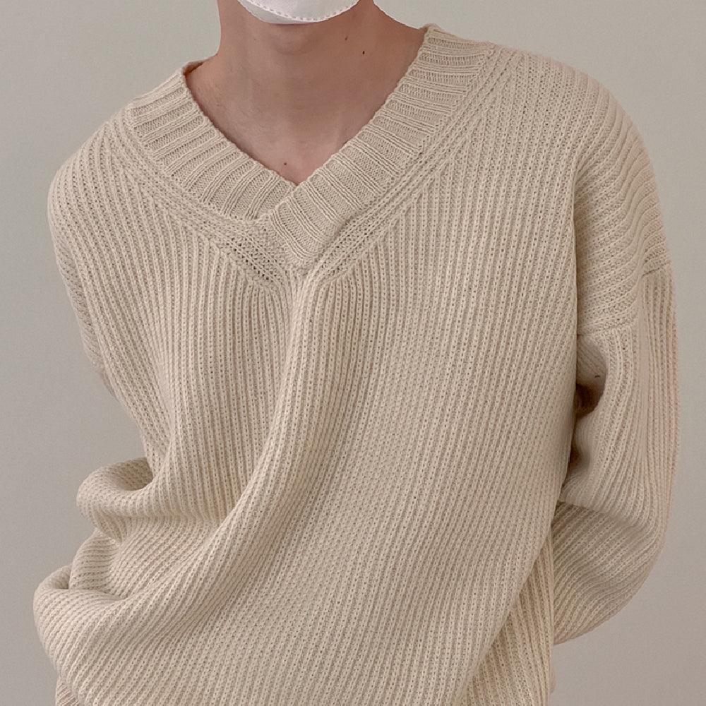 Fashion V-neck Sweater Men's Long Sleeve - Nioor