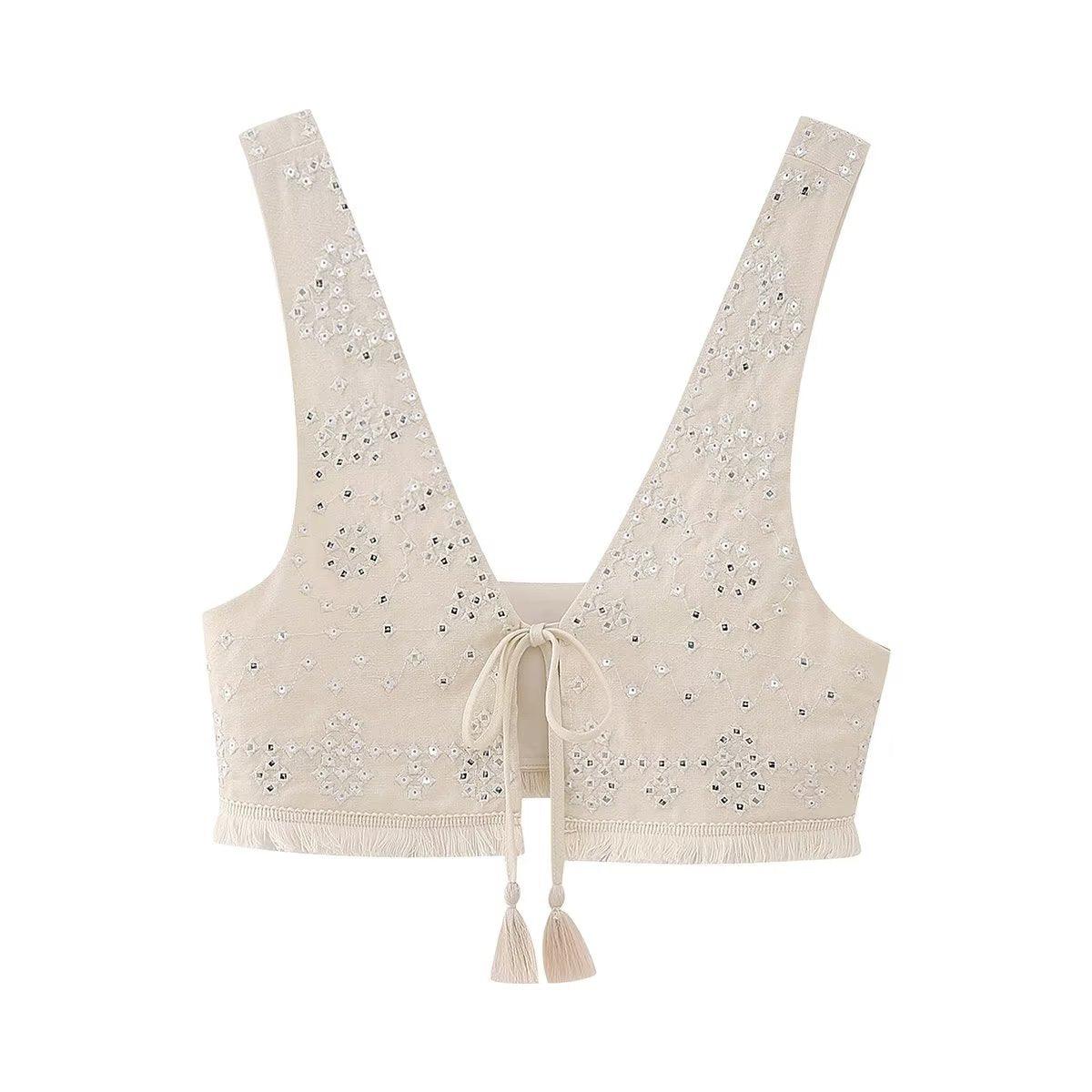 Fashion Women's Embroidered Short Vest - Nioor