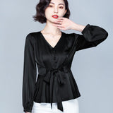 Fashion Women's Fall Plus Size Long Sleeve Tied Shirt Top - Nioor