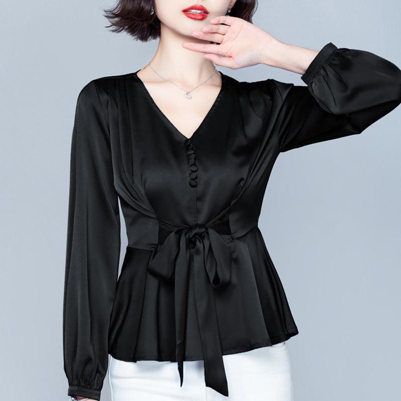 Fashion Women's Fall Plus Size Long Sleeve Tied Shirt Top - Nioor