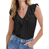 Fashion Women's Wear Ruffled V-neck T-shirt - Nioor