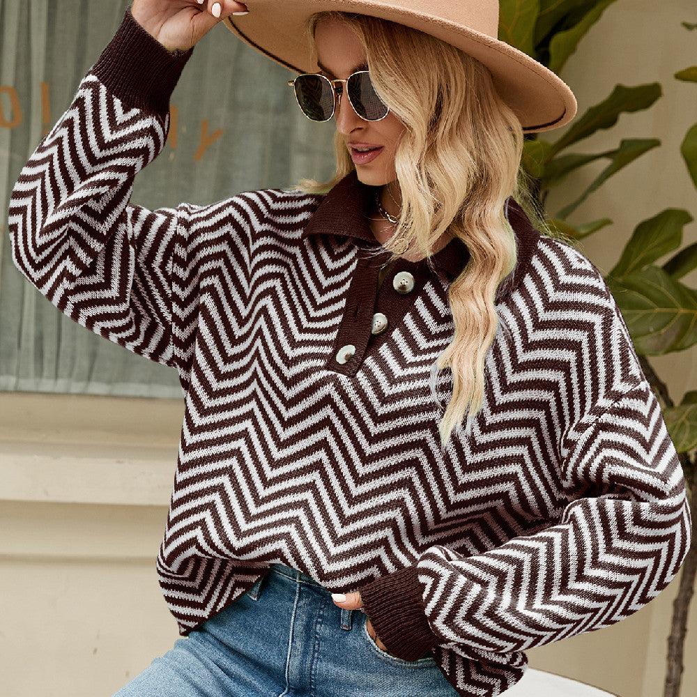 Fashionable Striped Knit Sweater For Women With Long Sleeved Color Matching - Nioor