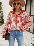 Fashionable Striped Knit Sweater For Women With Long Sleeved Color Matching - Nioor