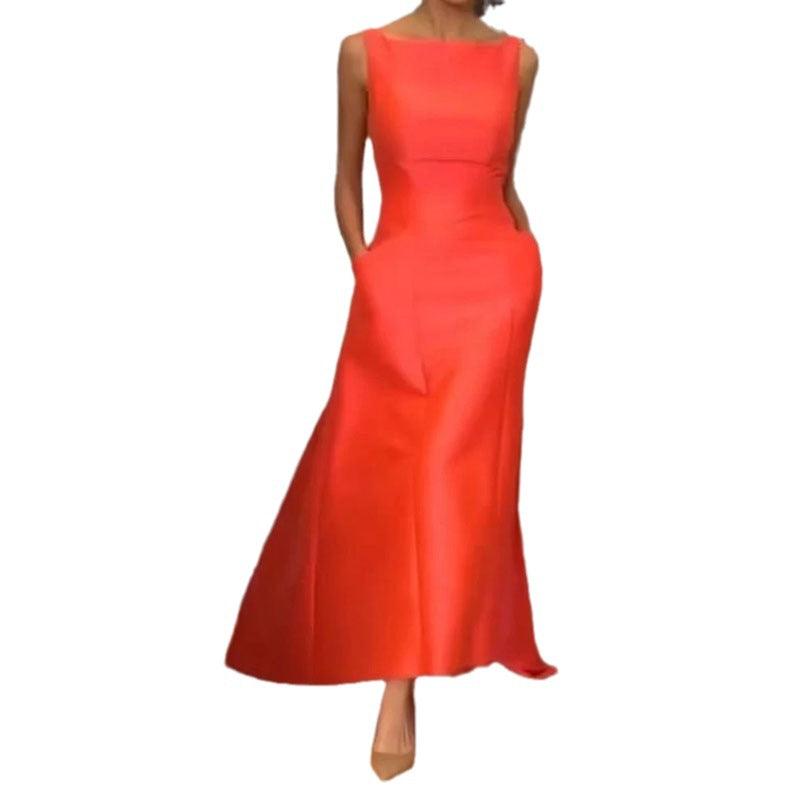 Fashionable Waistband Solid Color Dress - Nioor