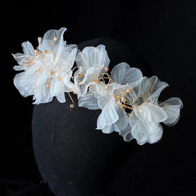 Women's Tulle Flower Headband Earring Set - Nioor