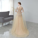 Gold High End Flying Sleeve Long Evening Dress - Nioor