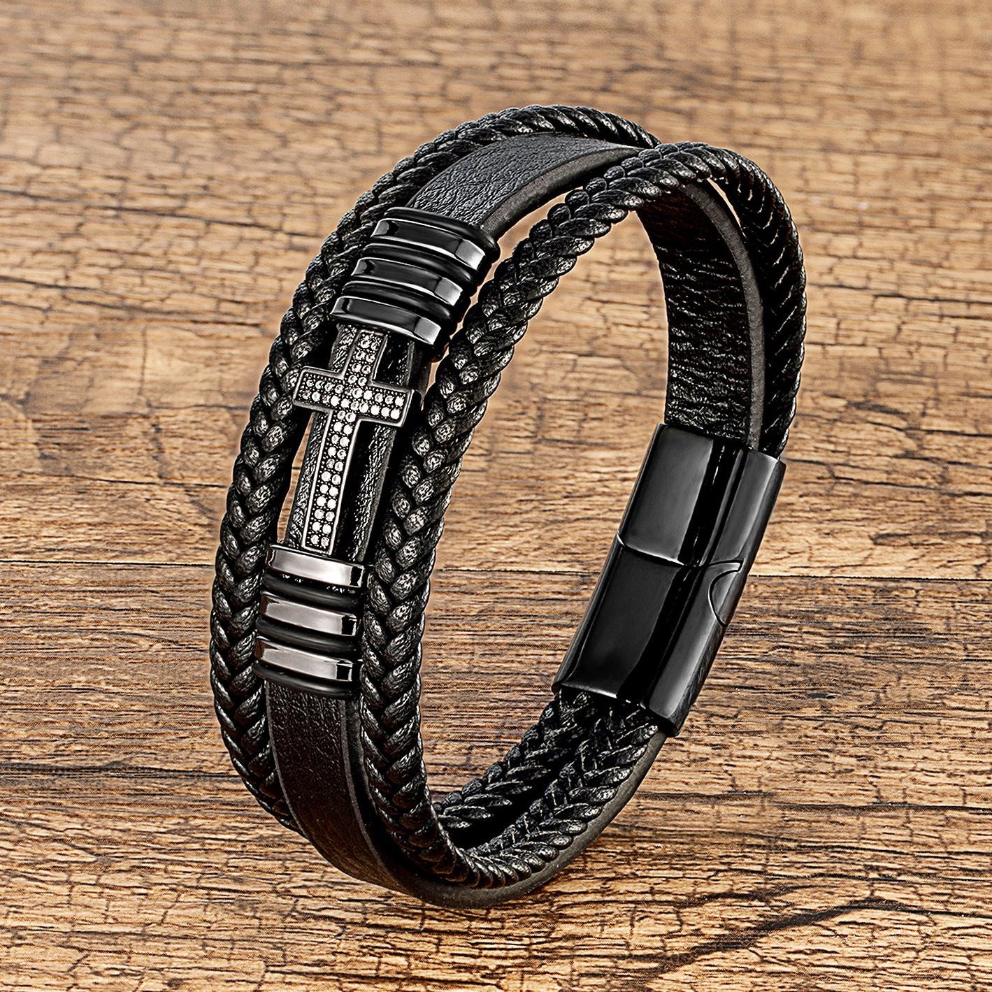 Metal Cross Multi-layer Leather Bracelet