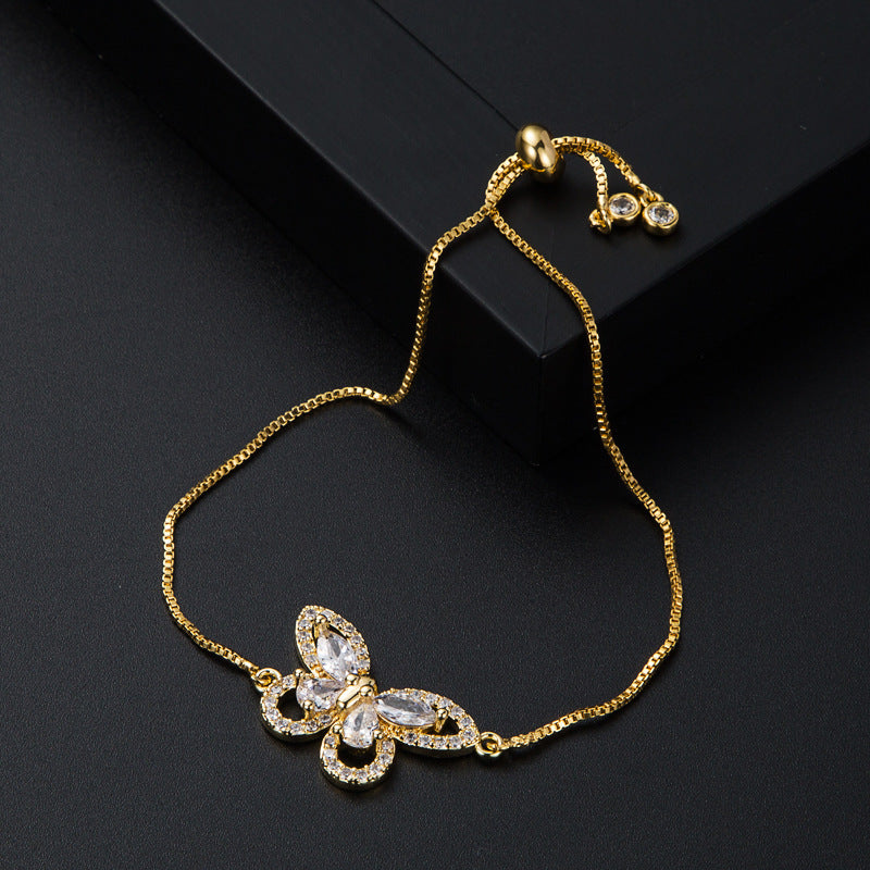Women's Fashion Normcore Style Copper-plated Gold Micro Inlaid Zircon Heart Butterfly Bracelet