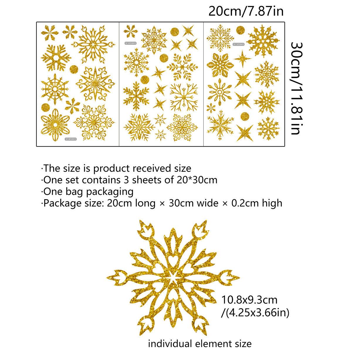 Christmas Wall Stickers Gold Leaf Glitter Snowflake Wall Stickers - Nioor