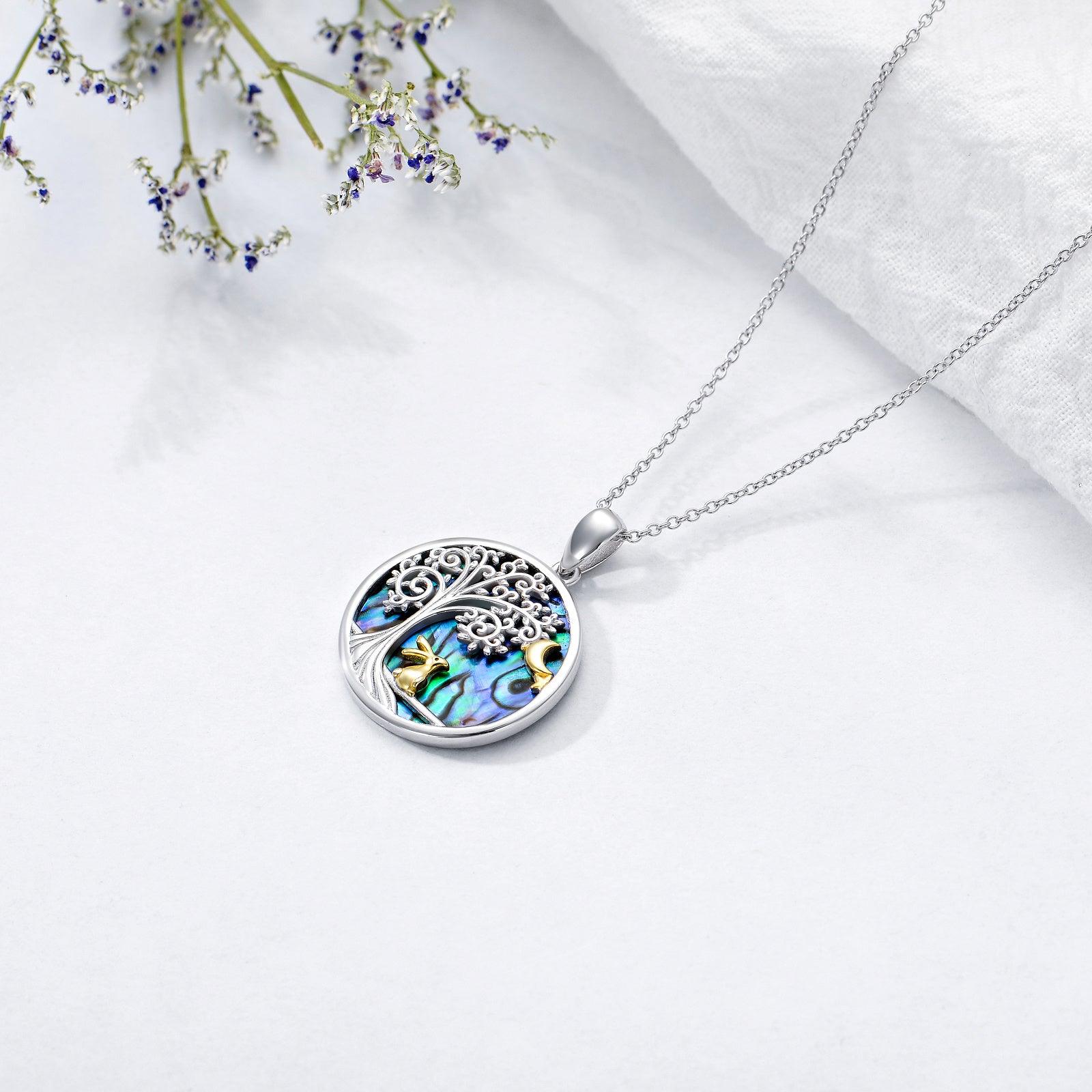 Easter Bunny Necklace Bunny Abalone Pendant Sterling Silver Easter Jewelry Gifts for Women Girls - Nioor