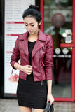 Women's PU Leather Jacket Women's Short Slim Small Coat - Nioor