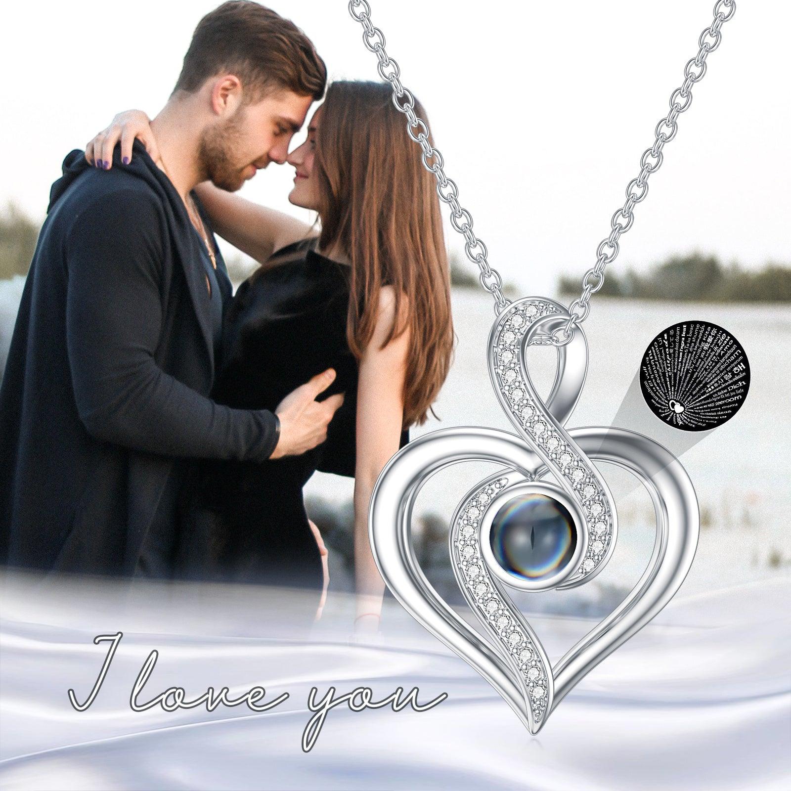 I Love You 100 Languages Heart Infinity Projection Necklace - Nioor