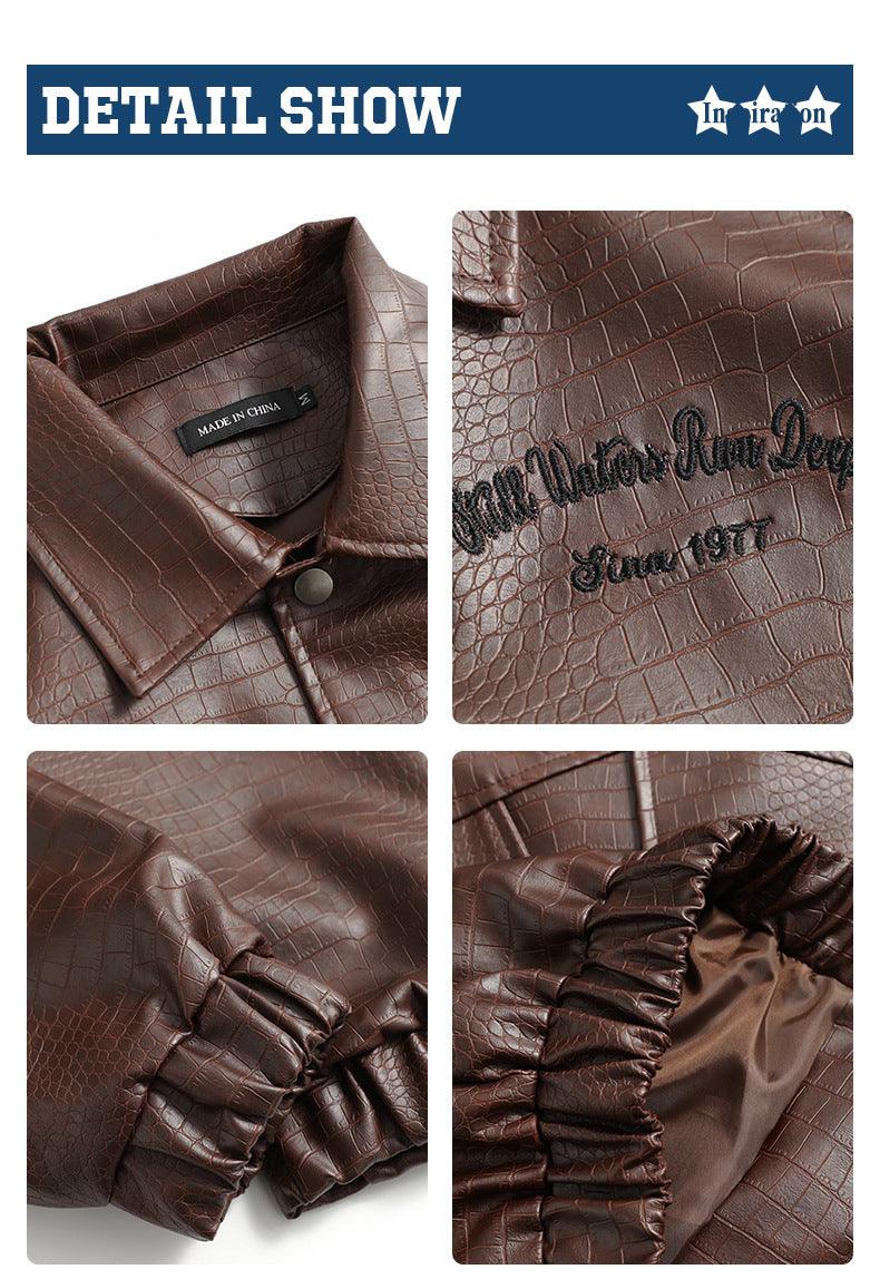 Leather Jacket Lapel Loose Retro Top - Nioor