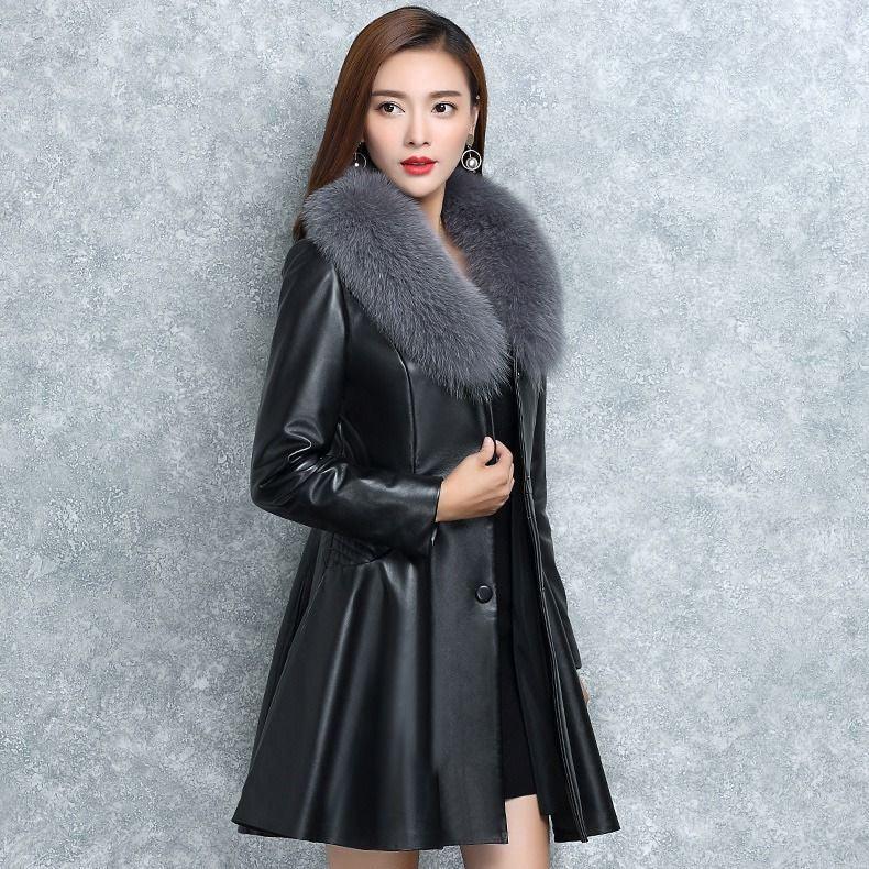 Women's Faux Fox Fur Collar Fur Coat - Nioor