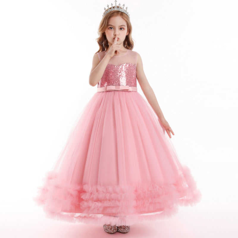 Children's Dress Dress Skirt Summer Girls Sequined Wedding Dress Embroidered Mesh Princess Tutu Skirt