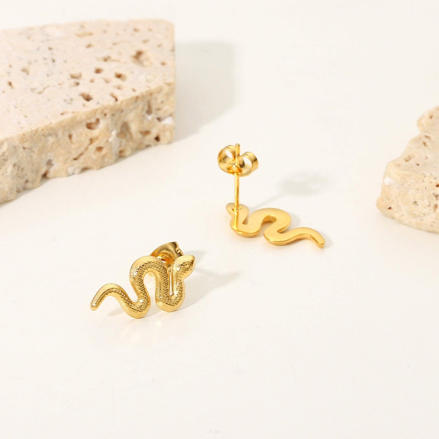 18K Gold Plated Stainless Steel Snake Stud Earrings For Women - Nioor