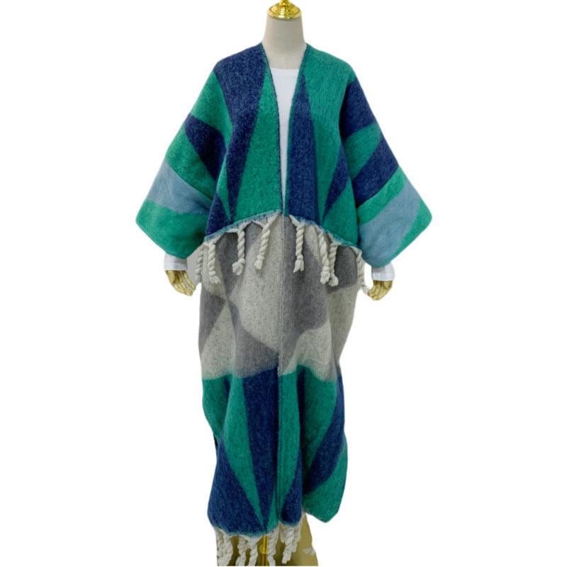 RETRO Geometric Double-sided Color Matching Robe For Women - Nioor