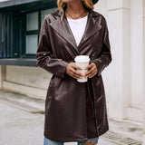 Mid-length Leather Western-lace Slim Long-sleeved Trench Coat - Nioor