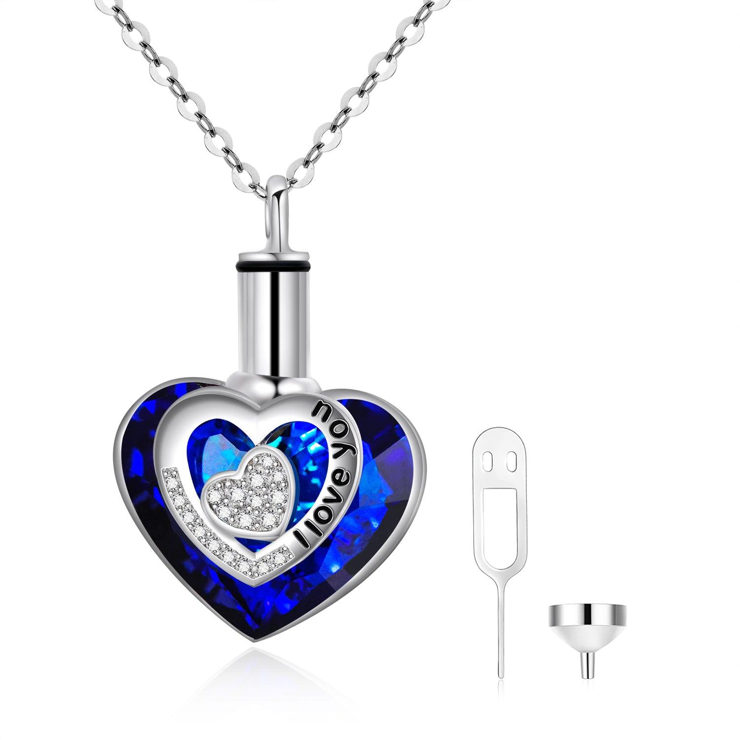 Crystal from Austria Heart Urn Cremation Keepsake Necklace in White Gold Plated Sterling Silver - Nioor