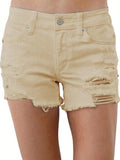 Women's High Waist Fringe Wide-leg Denim Shorts - Nioor